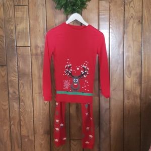NWOT Size 14 Christmas Cotton Pajama Set Rudolph Unisex Boy Girl